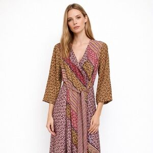 CAbi Poet Patchwork Jacket Long Kimono Belted with Pockets Duster